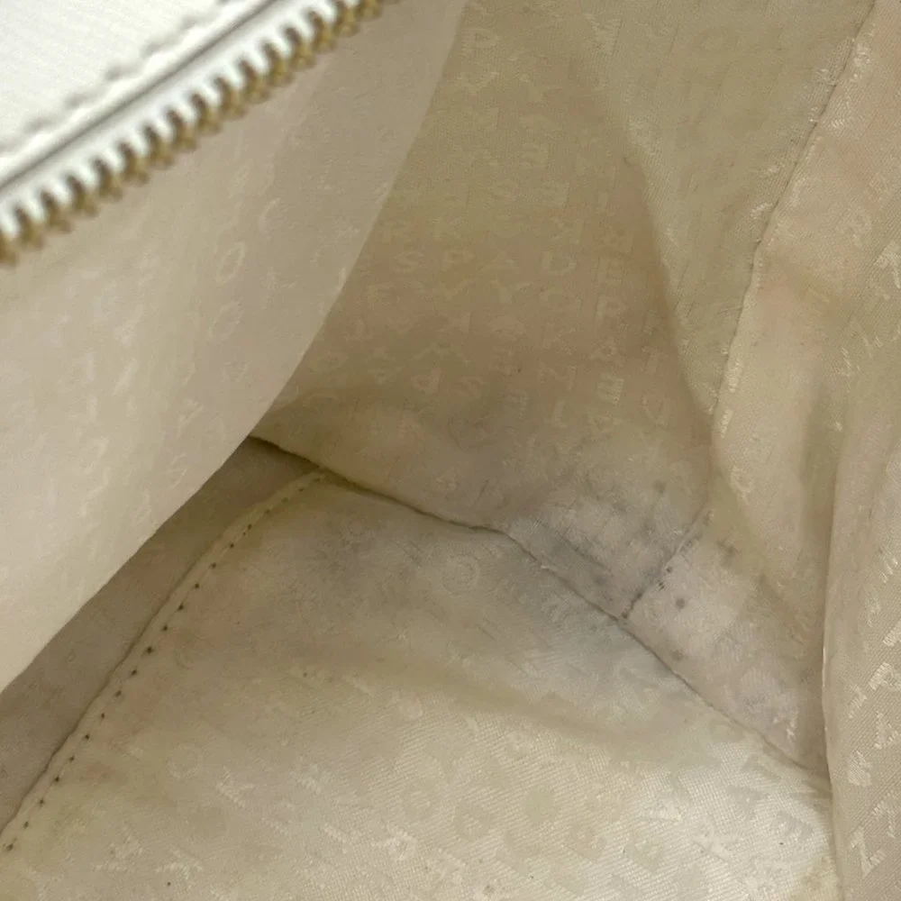 EUC Kate Spade Beige/Ivory/Black Colorblock Zip-Top Leather Tote + Bag Charm - Picture 16 of 16